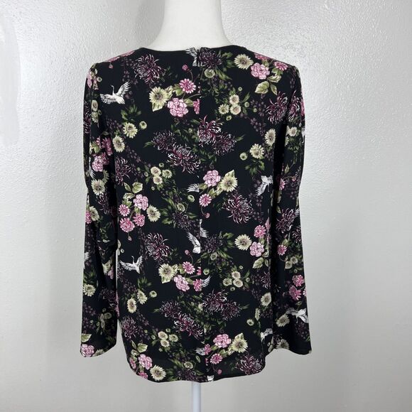 Kensie Blouse Women Extra Small Black Pink Floral All Over Print Long Sleeve - Picture 4 of 13